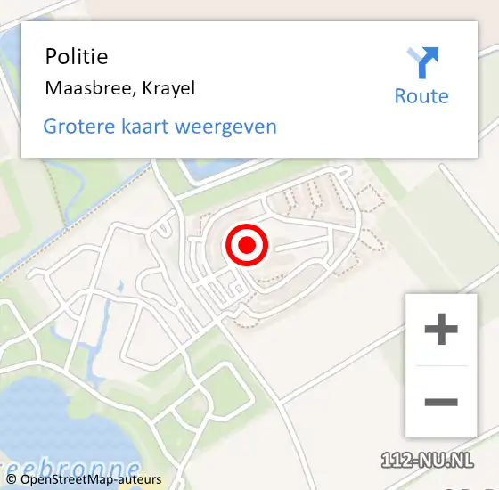 Locatie op kaart van de 112 melding: Politie Maasbree, Krayel op 6 augustus 2022 01:55