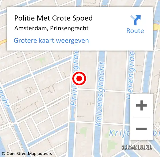 Locatie op kaart van de 112 melding: Politie Met Grote Spoed Naar Amsterdam, Prinsengracht op 6 augustus 2022 02:01