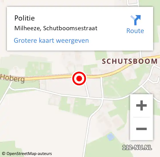 Locatie op kaart van de 112 melding: Politie Milheeze, Schutboomsestraat op 6 augustus 2022 02:02