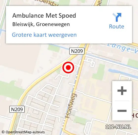 Locatie op kaart van de 112 melding: Ambulance Met Spoed Naar Bleiswijk, Groenewegen op 6 augustus 2022 02:04