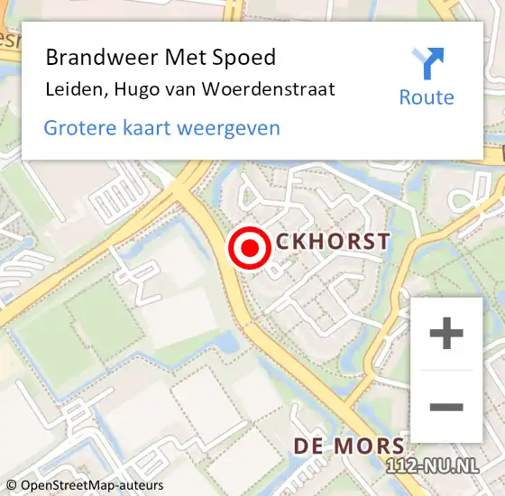 Locatie op kaart van de 112 melding: Brandweer Met Spoed Naar Leiden, Hugo van Woerdenstraat op 6 augustus 2022 02:12