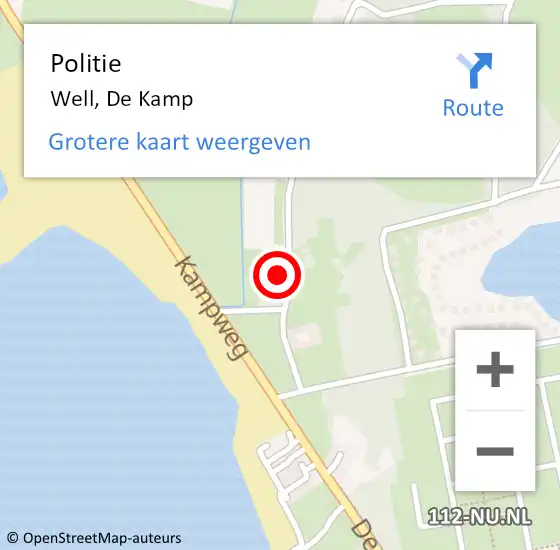Locatie op kaart van de 112 melding: Politie Well, De Kamp op 6 augustus 2022 02:13