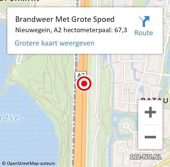 Locatie op kaart van de 112 melding: Brandweer Met Grote Spoed Naar Nieuwegein, A2 hectometerpaal: 67,3 op 6 augustus 2022 02:22