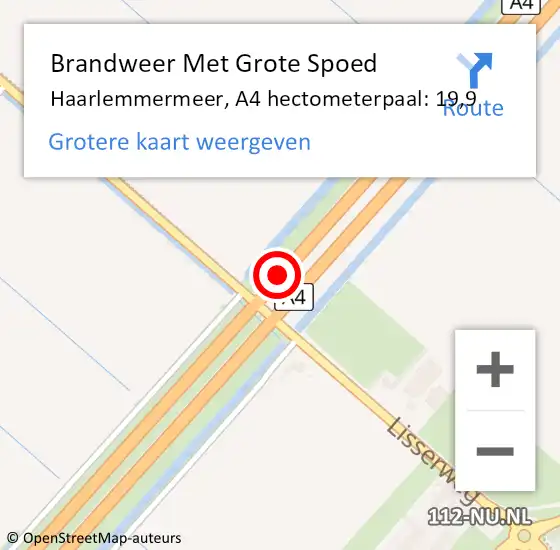 Locatie op kaart van de 112 melding: Brandweer Met Grote Spoed Naar Haarlemmermeer, A4 hectometerpaal: 19,9 op 6 augustus 2022 02:42