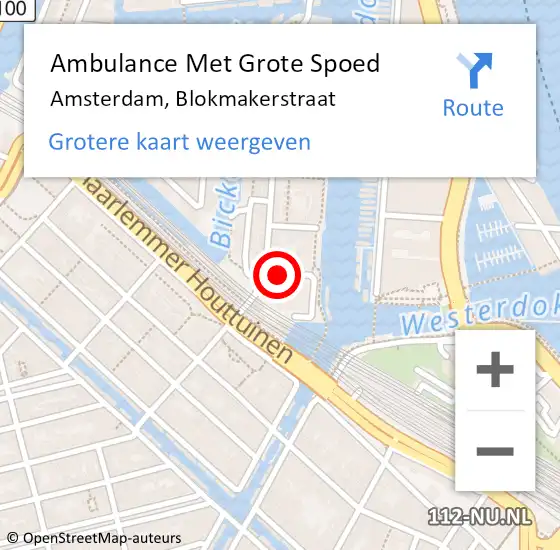 Locatie op kaart van de 112 melding: Ambulance Met Grote Spoed Naar Amsterdam, Blokmakerstraat op 6 augustus 2022 04:44