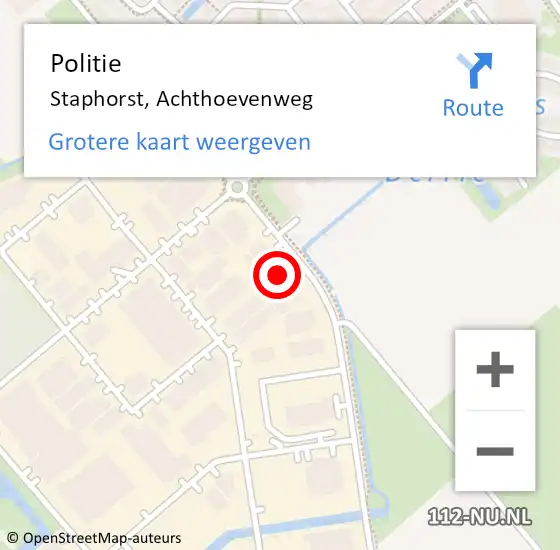 Locatie op kaart van de 112 melding: Politie Staphorst, Achthoevenweg op 6 augustus 2022 04:52
