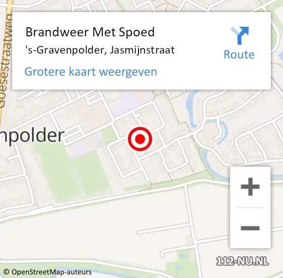 Locatie op kaart van de 112 melding: Brandweer Met Spoed Naar 's-Gravenpolder, Jasmijnstraat op 6 augustus 2022 05:46