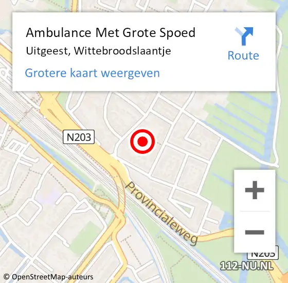 Locatie op kaart van de 112 melding: Ambulance Met Grote Spoed Naar Uitgeest, Wittebroodslaantje op 6 augustus 2022 06:40