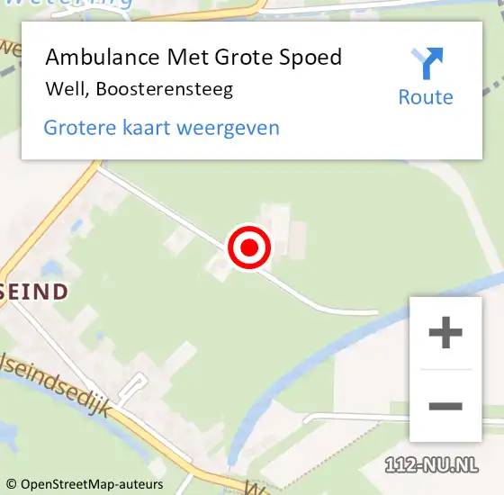 Locatie op kaart van de 112 melding: Ambulance Met Grote Spoed Naar Well, Boosterensteeg op 6 augustus 2022 07:06