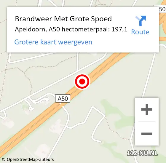 Locatie op kaart van de 112 melding: Brandweer Met Grote Spoed Naar Apeldoorn, A50 hectometerpaal: 197,1 op 6 augustus 2022 07:36