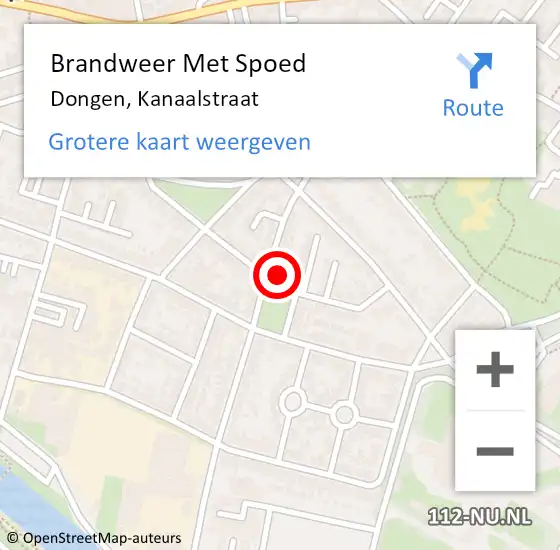 Locatie op kaart van de 112 melding: Brandweer Met Spoed Naar Dongen, Kanaalstraat op 6 augustus 2022 07:40