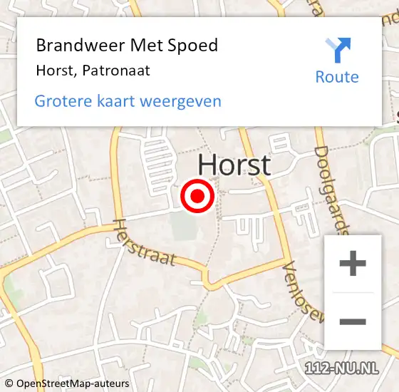 Locatie op kaart van de 112 melding: Brandweer Met Spoed Naar Horst, Patronaat op 6 augustus 2022 08:12