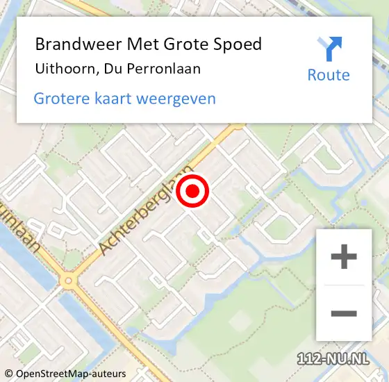 Locatie op kaart van de 112 melding: Brandweer Met Grote Spoed Naar Uithoorn, Du Perronlaan op 6 augustus 2022 08:38