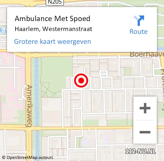 Locatie op kaart van de 112 melding: Ambulance Met Spoed Naar Haarlem, Westermanstraat op 6 augustus 2022 09:14