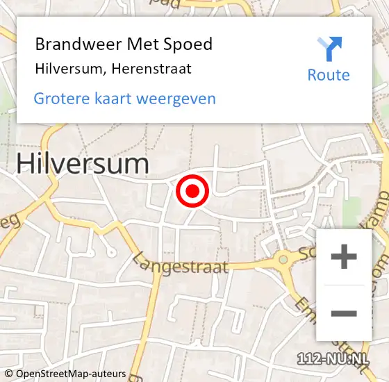 Locatie op kaart van de 112 melding: Brandweer Met Spoed Naar Hilversum, Herenstraat op 6 augustus 2022 09:22