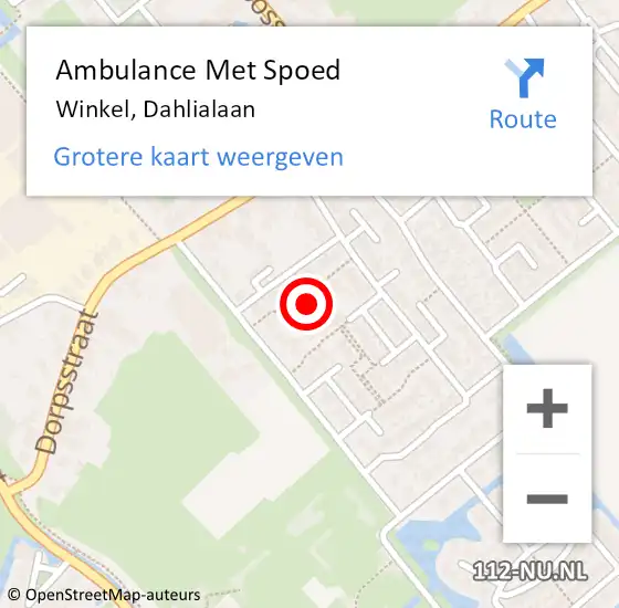 Locatie op kaart van de 112 melding: Ambulance Met Spoed Naar Winkel, Dahlialaan op 6 augustus 2022 09:24