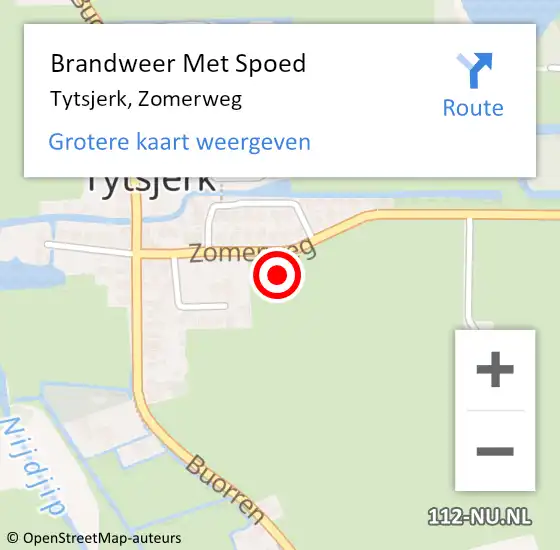 Locatie op kaart van de 112 melding: Brandweer Met Spoed Naar Tytsjerk, Zomerweg op 6 augustus 2022 09:48