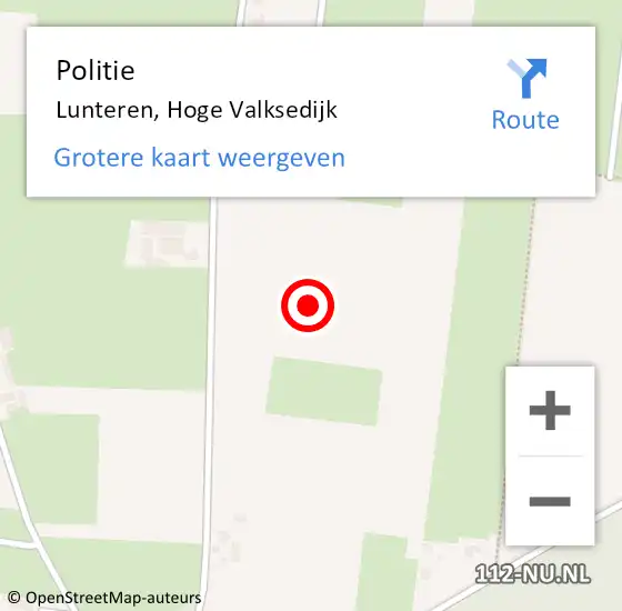 Locatie op kaart van de 112 melding: Politie Lunteren, Hoge Valksedijk op 6 augustus 2022 10:00