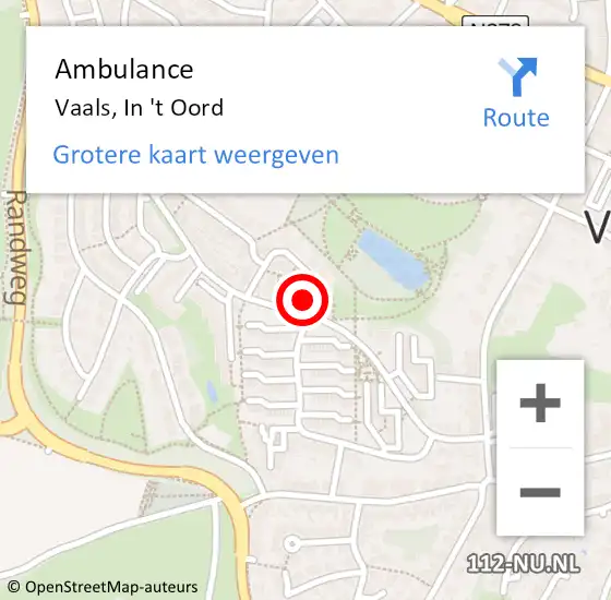 Locatie op kaart van de 112 melding: Ambulance Vaals, In 't Oord op 25 juli 2014 13:32