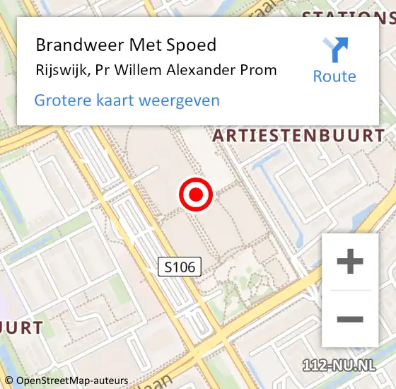 Locatie op kaart van de 112 melding: Brandweer Met Spoed Naar Rijswijk, Pr Willem Alexander Prom op 6 augustus 2022 10:15