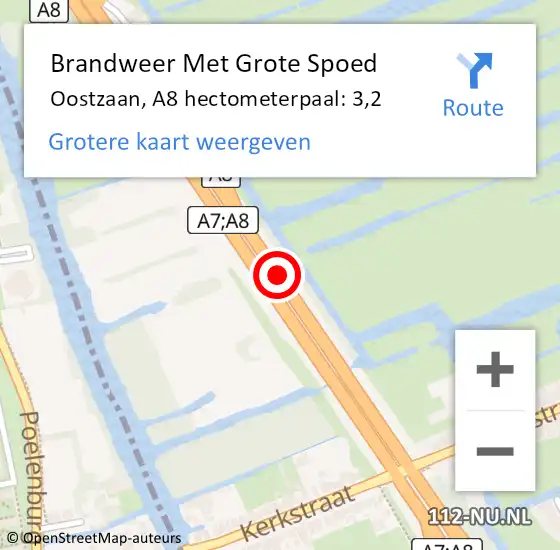 Locatie op kaart van de 112 melding: Brandweer Met Grote Spoed Naar Oostzaan, A8 hectometerpaal: 3,2 op 6 augustus 2022 10:32