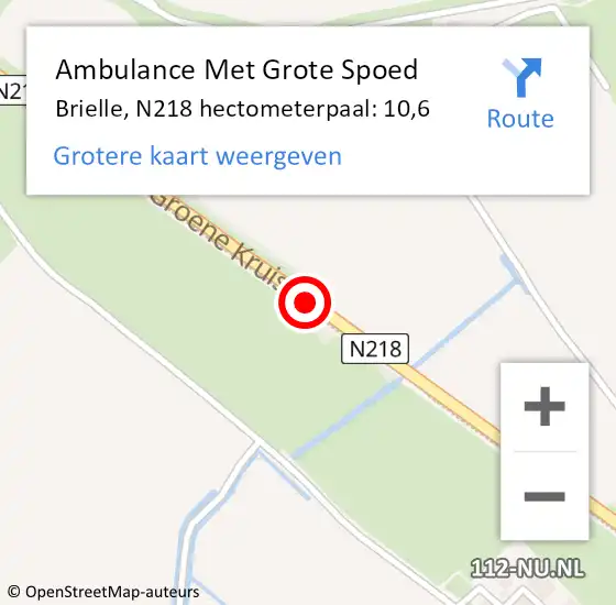 Locatie op kaart van de 112 melding: Ambulance Met Grote Spoed Naar Brielle, N218 hectometerpaal: 10,6 op 6 augustus 2022 11:03