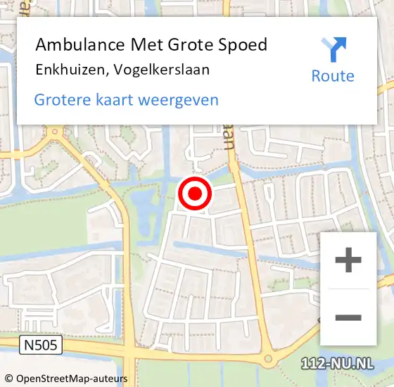 Locatie op kaart van de 112 melding: Ambulance Met Grote Spoed Naar Enkhuizen, Vogelkerslaan op 6 augustus 2022 11:41
