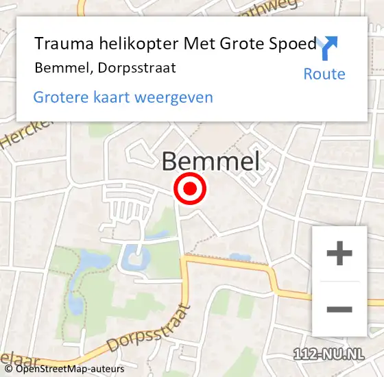 Locatie op kaart van de 112 melding: Trauma helikopter Met Grote Spoed Naar Bemmel, Dorpsstraat op 6 augustus 2022 11:55