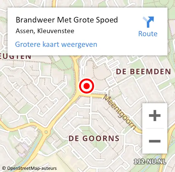 Locatie op kaart van de 112 melding: Brandweer Met Grote Spoed Naar Assen, Kleuvenstee op 6 augustus 2022 12:21