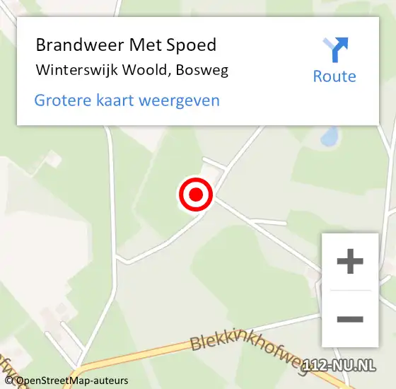 Locatie op kaart van de 112 melding: Brandweer Met Spoed Naar Winterswijk Woold, Bosweg op 6 augustus 2022 12:31