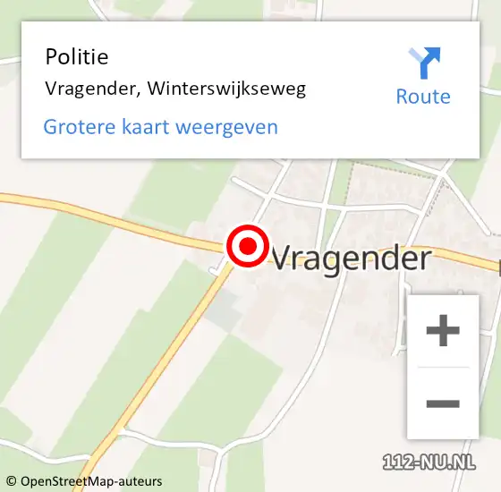 Locatie op kaart van de 112 melding: Politie Vragender, Winterswijkseweg op 6 augustus 2022 12:31