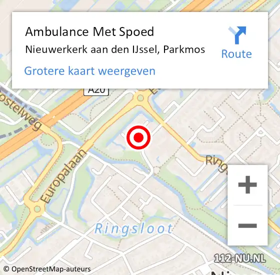 Locatie op kaart van de 112 melding: Ambulance Met Spoed Naar Nieuwerkerk aan den IJssel, Parkmos op 6 augustus 2022 12:53