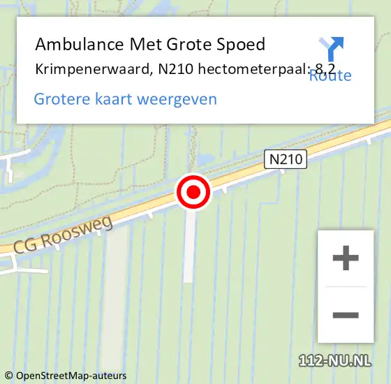 Locatie op kaart van de 112 melding: Ambulance Met Grote Spoed Naar Krimpenerwaard, N210 hectometerpaal: 8,2 op 6 augustus 2022 12:57
