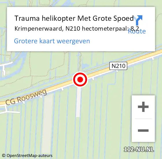 Locatie op kaart van de 112 melding: Trauma helikopter Met Grote Spoed Naar Krimpenerwaard, N210 hectometerpaal: 8,2 op 6 augustus 2022 12:58