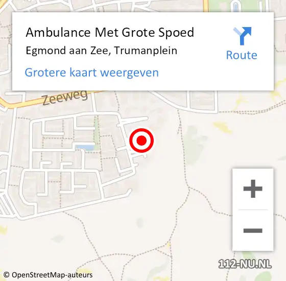 Locatie op kaart van de 112 melding: Ambulance Met Grote Spoed Naar Egmond aan Zee, Trumanplein op 6 augustus 2022 12:58