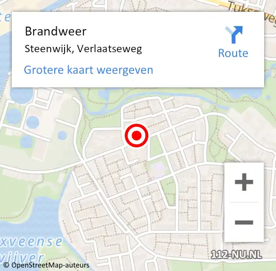 Locatie op kaart van de 112 melding: Brandweer Steenwijk, Verlaatseweg op 6 augustus 2022 12:59