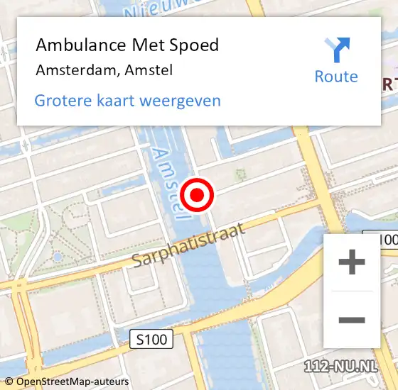 Locatie op kaart van de 112 melding: Ambulance Met Spoed Naar Amsterdam, Amstel op 6 augustus 2022 13:00