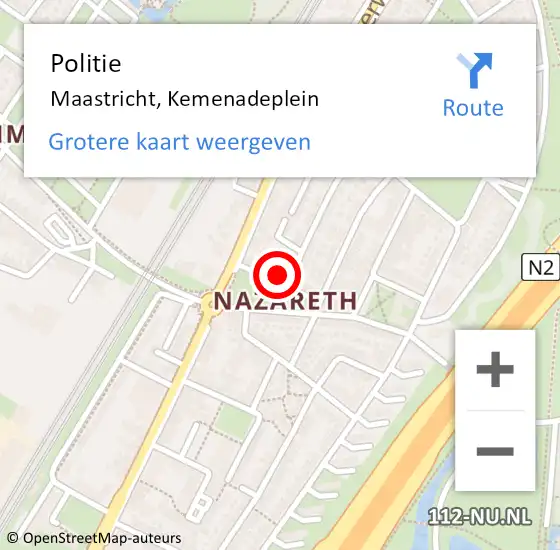 Locatie op kaart van de 112 melding: Politie Maastricht, Kemenadeplein op 6 augustus 2022 13:30