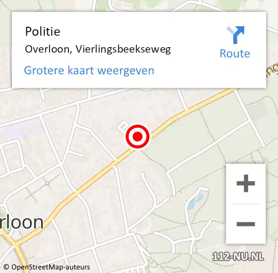 Locatie op kaart van de 112 melding: Politie Overloon, Vierlingsbeekseweg op 6 augustus 2022 13:38