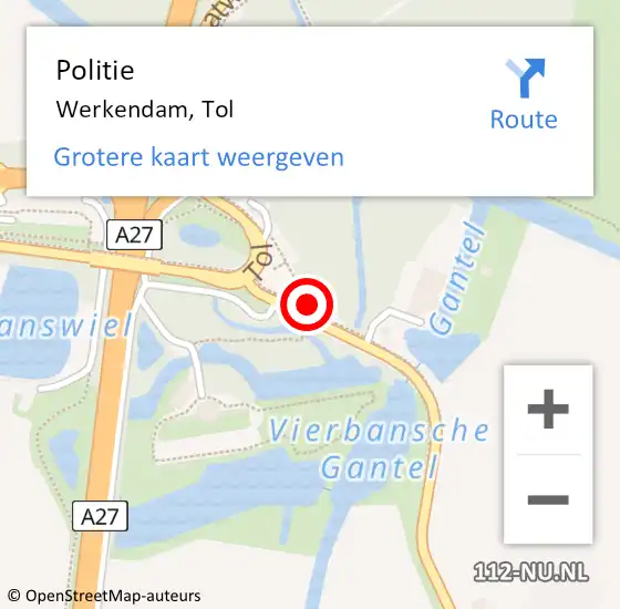 Locatie op kaart van de 112 melding: Politie Werkendam, Tol op 6 augustus 2022 13:41