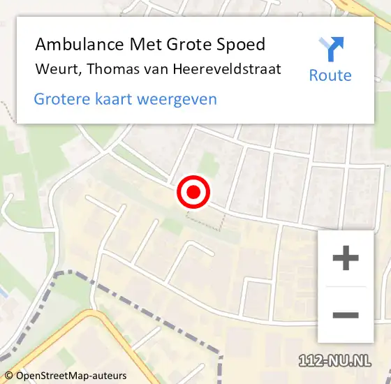 Locatie op kaart van de 112 melding: Ambulance Met Grote Spoed Naar Weurt, Thomas van Heereveldstraat op 6 augustus 2022 14:00