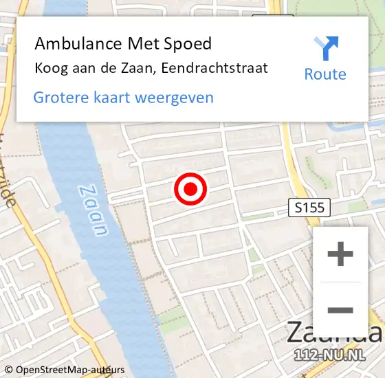 Locatie op kaart van de 112 melding: Ambulance Met Spoed Naar Koog aan de Zaan, Eendrachtstraat op 6 augustus 2022 14:23