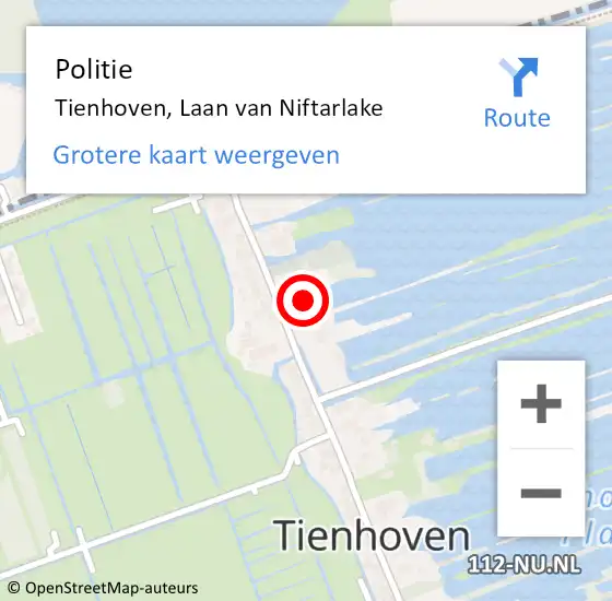 Locatie op kaart van de 112 melding: Politie Tienhoven, Laan van Niftarlake op 6 augustus 2022 14:26