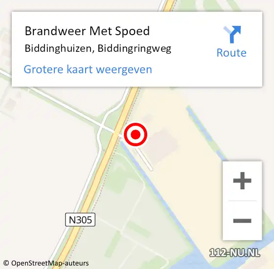 Locatie op kaart van de 112 melding: Brandweer Met Spoed Naar Biddinghuizen, Biddingringweg op 6 augustus 2022 14:35