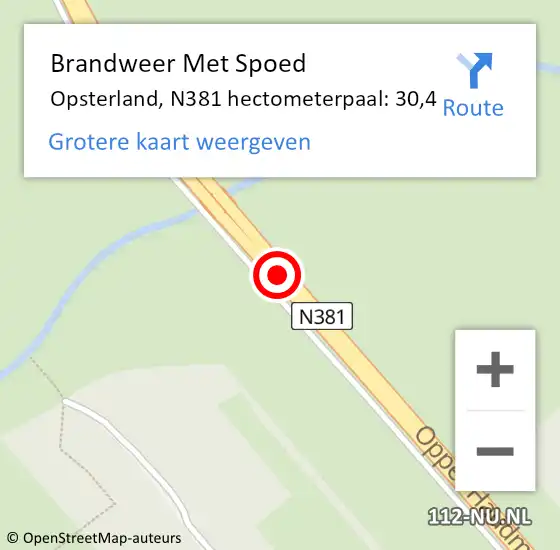 Locatie op kaart van de 112 melding: Brandweer Met Spoed Naar Opsterland, N381 hectometerpaal: 30,4 op 6 augustus 2022 14:40
