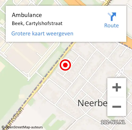 Locatie op kaart van de 112 melding: Ambulance Beek, Cartylshofstraat op 25 juli 2014 13:55