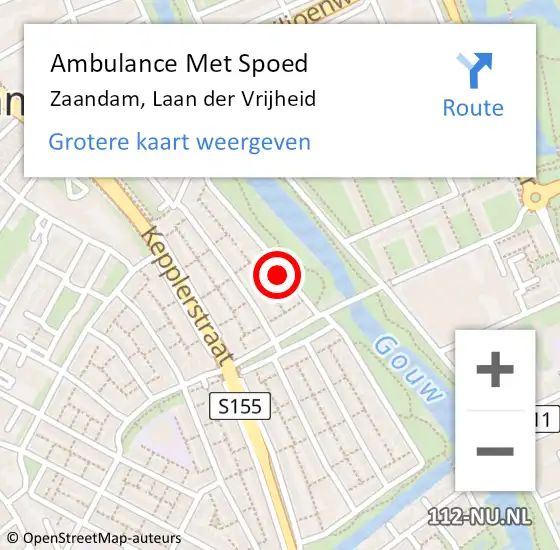 Locatie op kaart van de 112 melding: Ambulance Met Spoed Naar Zaandam, Laan der Vrijheid op 6 augustus 2022 15:05