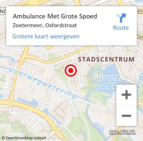 Locatie op kaart van de 112 melding: Ambulance Met Grote Spoed Naar Zoetermeer, Oxfordstraat op 6 augustus 2022 15:10