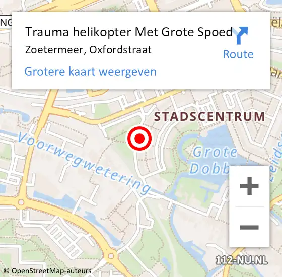 Locatie op kaart van de 112 melding: Trauma helikopter Met Grote Spoed Naar Zoetermeer, Oxfordstraat op 6 augustus 2022 15:15