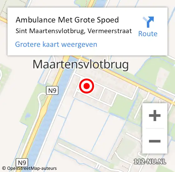 Locatie op kaart van de 112 melding: Ambulance Met Grote Spoed Naar Sint Maartensvlotbrug, Vermeerstraat op 6 augustus 2022 15:39